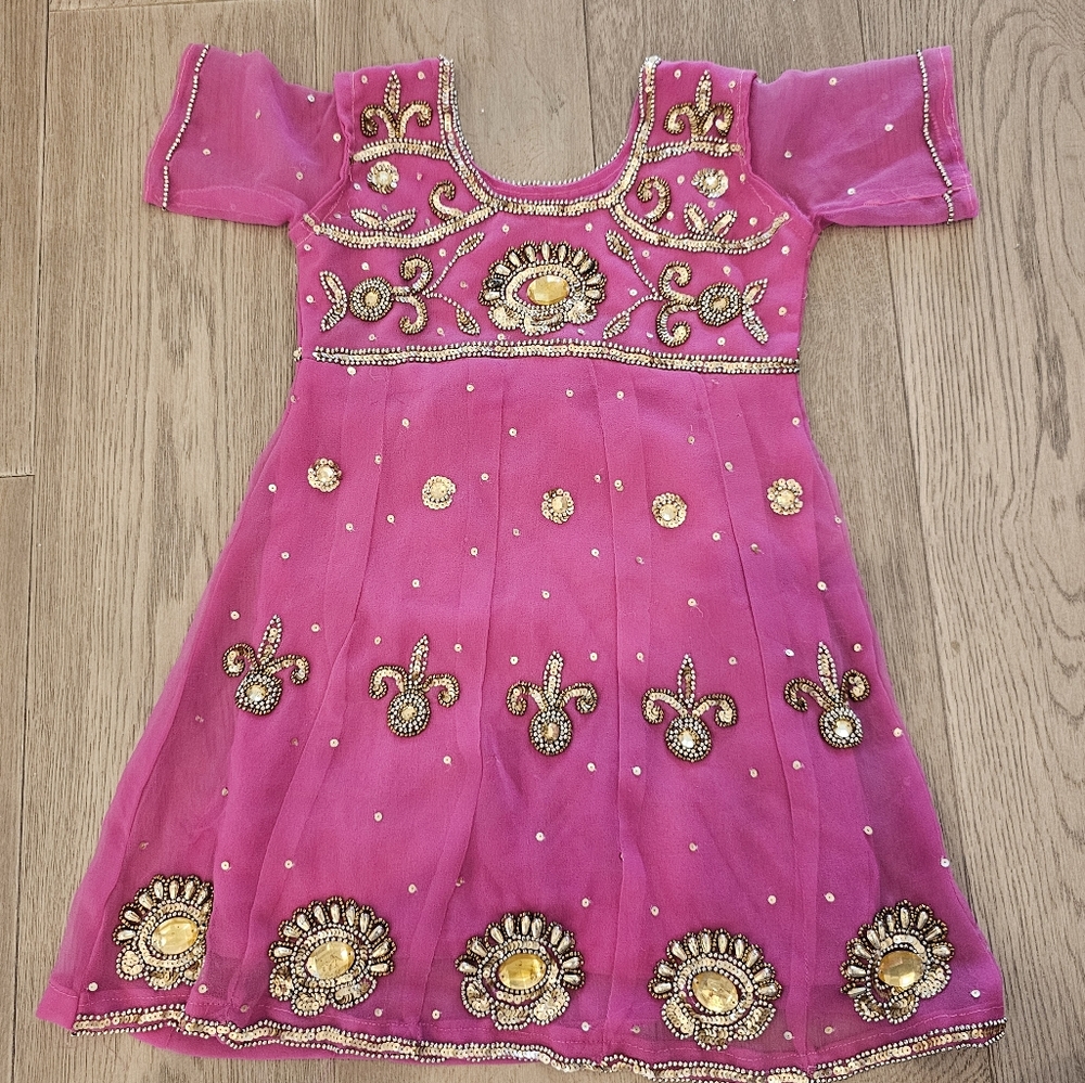 Girls 3T-4T Indian Pink Embellished Dress/Top
